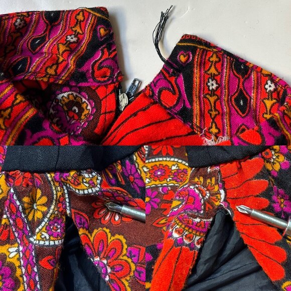 70s vintage psychedelic tunic top overlay mini dress paisley pattern mockneck. - Picture 12 of 12